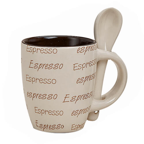 Espressotasse mit Löffel - aus Keramik - 7 cm - beige