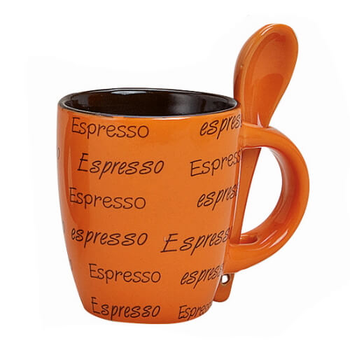 Espressotasse mit Löffel - aus Keramik - 7 cm - orange