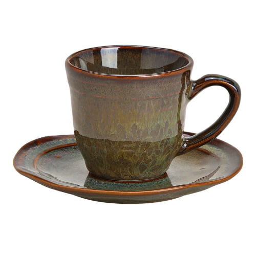 Espressotasse mit Untertasse - aus Steingut - Braun - 6er Set