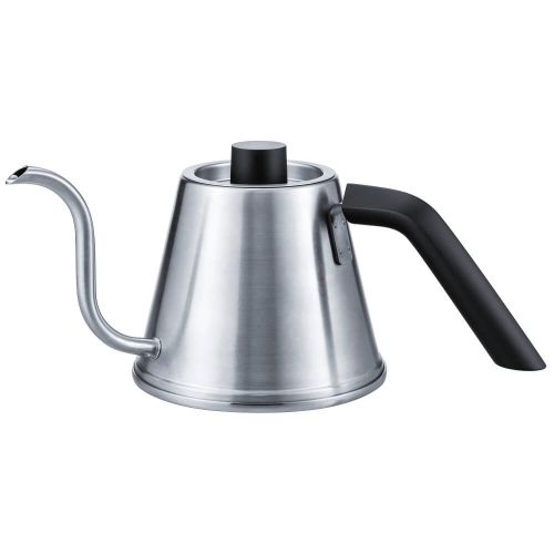 Hario Pour-Control Kettle Kasuya, 600ml, in acciaio inox con finitura satinata e manico ergonomico, vista laterale.