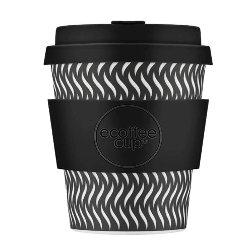 Ecoffee 'Spin Foam' 240ml coffee to go Becher, schwarz-weisses Design, umweltbewusst für den täglichen Einsatz, bei beanarella