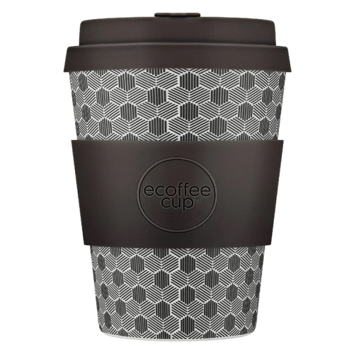 350ml Ecoffee Cup im Fermi's Paradox Design, schwarz-weiß geometrisches Muster für einen stilvollen Kaffeemoment, bei beanarella