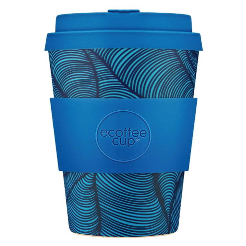 350ml Ecoffee Cup Dotonbori in Blau mit Wellenmuster, perfekt für unterwegs und umweltbewusste Kaffeeliebhaber, bei beanarella