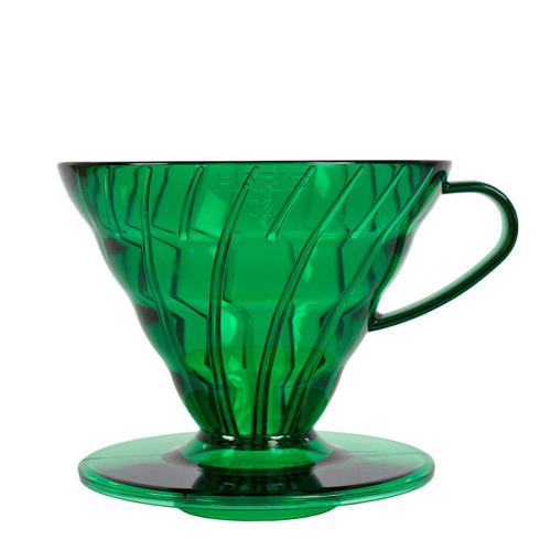 Portafiltro Hario V60 Edizione Candy Verde Bambù, in plastica, per 1-4 tazze di caffè, con un design a spirale unico e colore vivace.