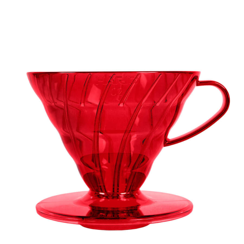 Hario Kaffeefilterhalter V60 in der Candy Edition Desert Red, aus Kunststoff, für 1-4 Tassen Kaffee, mit einzigartigem spiralförmigen Design und lebhafter Farbe.