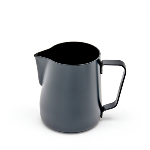 Rhinowares milk pitcher in stainless steel, black, with non-stick coating, 360 ml, ideal for latte art.