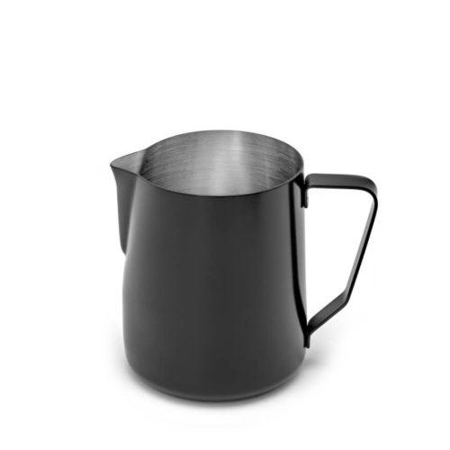 Rhino Classic Lattiera nera, 450ml, in acciaio inox con manico ergonomico.