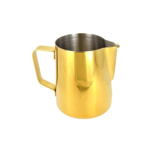 Rhinowares milk pitcher in stainless steel with gold finish, 600 ml, ideal for latte art.