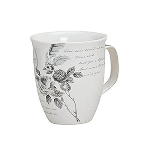 Tazza in ceramica bianca con decorazione elegante di rose, 400ml – ideale per gli amanti del design e per chi ama le bevande abbondanti.