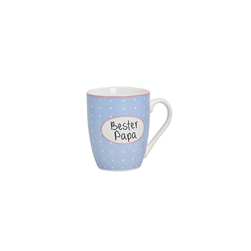 Porcelain cup with "Best Dad" inscription in soft blue with white dots, 300ml, ideal for morning coffee or evening tea.