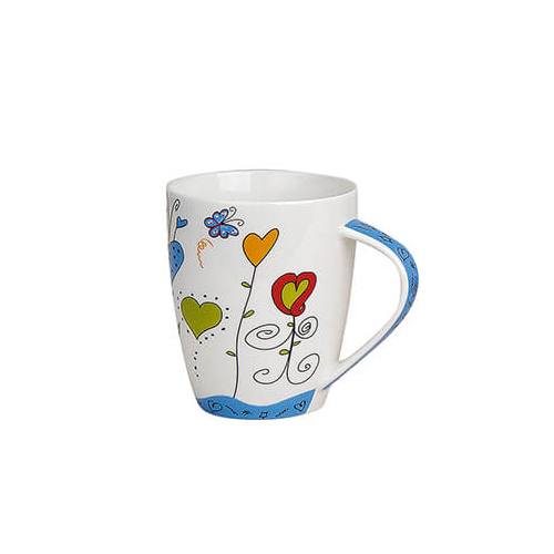 Tazza in porcellana con design di cuori colorati e floreali, 300ml – porta creatività nelle tue mattinate.
