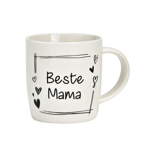 Tazza in porcellana bianca con scritta "Migliore Mamma" e motivi a cuore, 340ml, perfetta come regalo affettuoso.