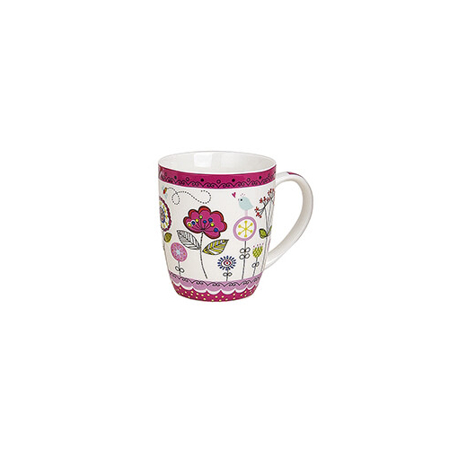 Tazza in porcellana con decoro floreale colorato, 350ml, ideale per caffè o tè.