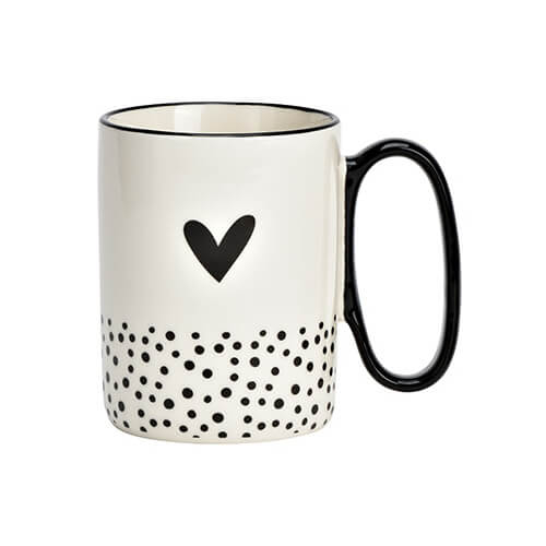 Tazza in porcellana con decorazione a cuore in bianco e nero, 360ml - ideale per l'uso quotidiano e come regalo speciale.