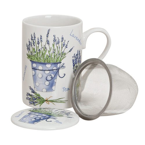 Tazza Lavanda con coperchio e filtro in metallo, in porcellana, design 2, 250ml