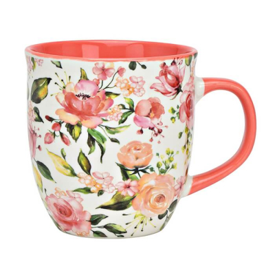 Grande tazza in porcellana con un vistoso motivo floreale di rose e una capacità di 410ml – ideale per gli amanti del caffè.