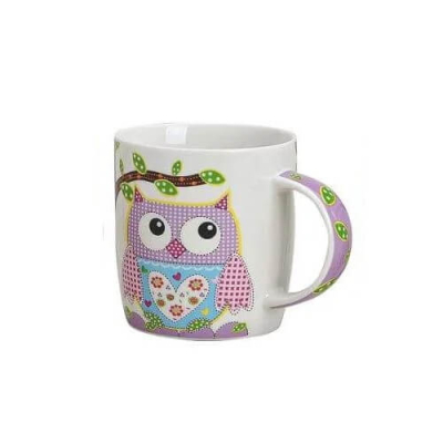 Tasse Eule - aus Porzellan - 9cm - 350ml - violett