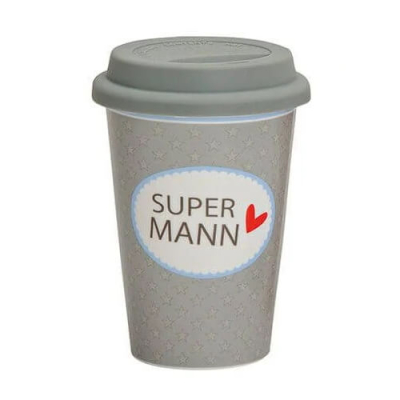 Becher to go - Super Mann - aus Porzellan - 14 cm - 350ml