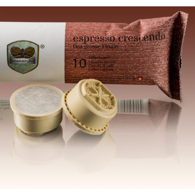 confezione beanarella espresso crescendo con due capsule di caffè compostabili davanti alla confezione