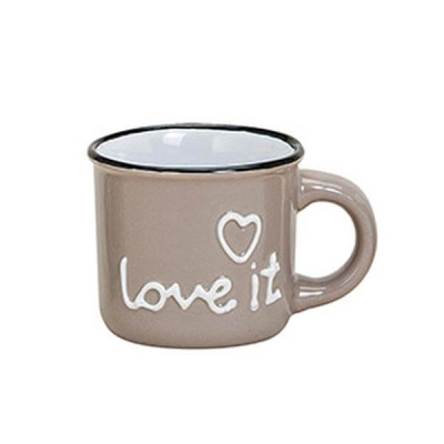 Tasse à espresso moderne en céramique taupe brun avec design Love It et cœur, 50ml – parfaite pour votre espresso quotidien, robuste et résistante au lave-vaisselle.