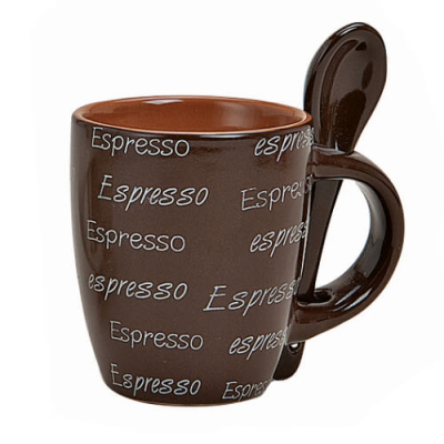 Espressotasse mit Löffel - aus Keramik - 7 cm - dunkelbraun