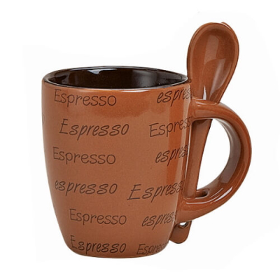 Espressotasse mit Löffel - aus Keramik - 7 cm - hellbraun