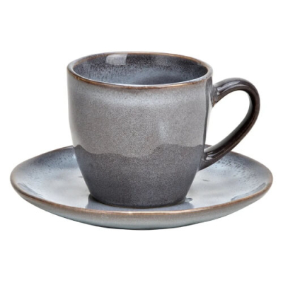 Ensemble de 6 tasses à café avec soucoupes assorties en grès dans des tons de gris dégradés, parfait pour un usage quotidien et les occasions élégantes.