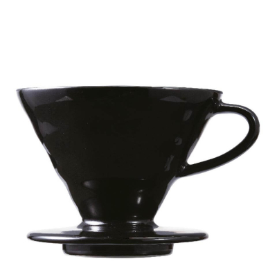 Hario Porte-filtre à café V60 Kasuya, en porcelaine noire, vue latérale, adapté pour 1-4 tasses.