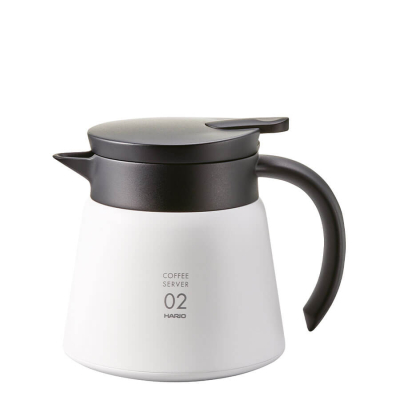 Carafe à café Hario V60 blanche, avec design isotherme et capacité de 600 ml.