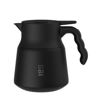 Pichet à café Hario V60 PLUS 800 ml en noir avec poignée ergonomique et design moderne.