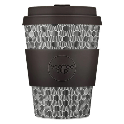 350ml Ecoffee Cup im Fermi's Paradox Design, schwarz-weiß geometrisches Muster für einen stilvollen Kaffeemoment, bei beanarella