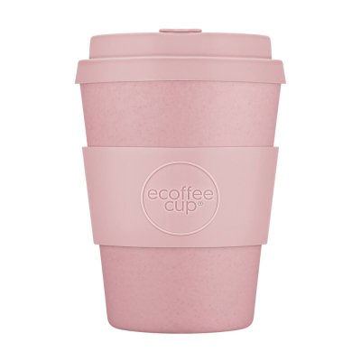 Pink Ecoffee Cup "Local Fluff" 350ml, ideal for environmentally conscious coffee drinkers, reusable and stylish.