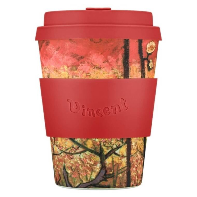 350ml Ecoffee 'VGM Flowering Plum Orchard' reusable cup with Van Gogh's nature artwork, combining style and eco-consciousness, at beanarella
