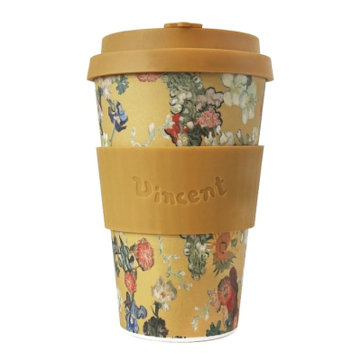 400ml Ecoffee Cup 'VGM 50th Anniversary' con Van Goghs Blumenmotivo, kombiniert Stil e Sostenibilekeit, da beanarella