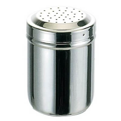 Motta cocoa shaker in stainless steel with fine sieve.