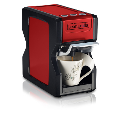 Nori Rot Kaffeemaschine von beanarella – elegantes und kompaktes Design, geeignet für Kapseln und Pads