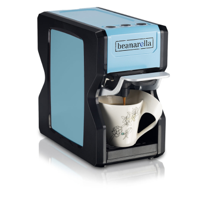 Nori Blue coffee machine from beanarella – elegant and compact design, suitable for capsules and pods