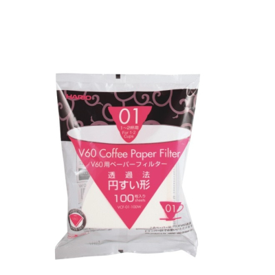 Packung mit 100 Hario Papierfiltern, ideal für 1-2 Tassen, aus hochwertigem, feinporigem japanischem Papier für einen unverfälschten Kaffeegeschmack.