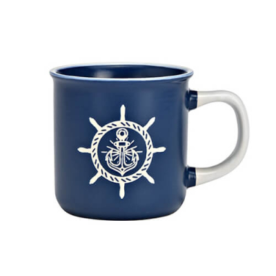 Tasse à café nautique en Bleu-Blanc avec motif ancre, 340ml – idéale pour les amateurs du flair maritime, robuste et résistante au lave-vaisselle.