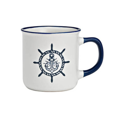 Tasse à café maritime blanche avec design d'ancre, 340ml – parfaite pour les amateurs de charme maritime, robuste et résistante au lave-vaisselle.