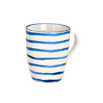 Mug à rayures maritimes en porcelaine, blanc et bleu, 320ml – parfait pour savourer votre café matinal avec style.