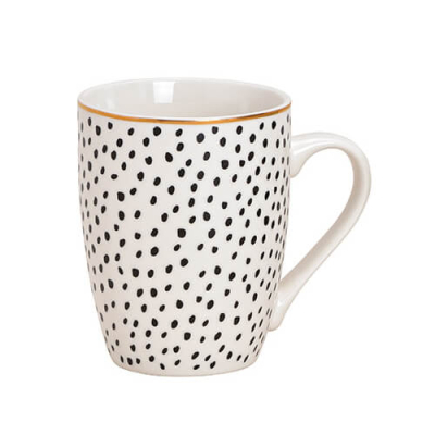 Tasse en porcelaine moderne avec motif à pois, 340ml – parfaite pour les amateurs de café et de thé qui apprécient le style.