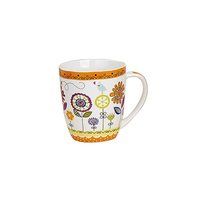 Tasse en porcelaine avec décor floral coloré et accents orange, 350ml, parfaite pour un usage quotidien ou comme cadeau charmant.