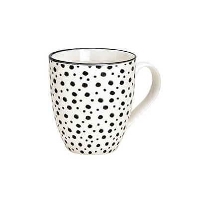 Mug massif pour café en porcelaine avec un motif à points noir et blanc, 540ml – idéal pour ceux qui apprécient leur café en grande quantité.