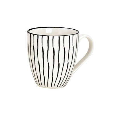 Grande tasse en porcelaine à motif de rayures noir et blanc, 540ml – parfaite pour les grandes soifs ou les longues heures de travail.