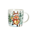 Tasse de Noël en porcelaine avec motif de cerf festif, 340ml, idéale pour les boissons chaudes hivernales.

