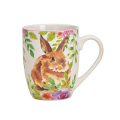 Tasse en porcelaine avec un lapin vif et des motifs floraux, 350ml – idéale pour les amateurs de nature et de printemps.

