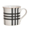 Tasse kariert - aus Porzellan - weiss / schwarz / gold - 300ml - Design 1