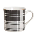 Tasse kariert - aus Porzellan - weiss / schwarz / gold - 300ml - Design 2