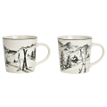 Porzellanbecher 2er-Set weiss mit schwarzen Ski- und Alpenmotiven 450 ml